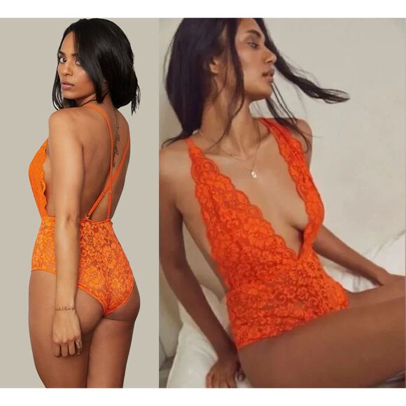We are HAH | NWT Comin' in HAHt Lace Bodysuit Burnt Orange | Sz XS - Picture 1 of 7